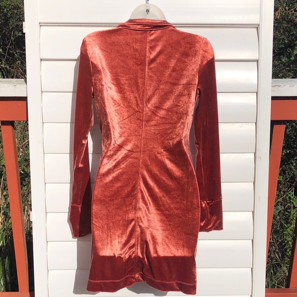 Free People Copper Rust Metallic Button Ruched Long Sleeve Dress - Picture 7 of 10